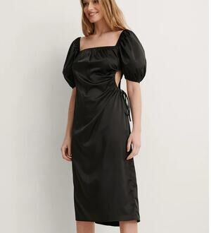 New Asos NA-KD Puff Sleeve Cut Out Midi Dress Black Women's Size M